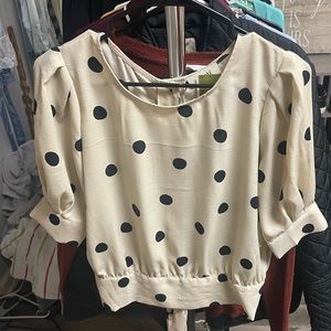 Tan and black polka dot blouse